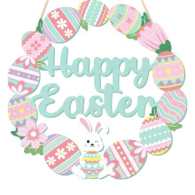 Happy Easter Decorations Sign Bunny Eggs Wood Wreath For Front Door Porch Window Wall Hanging Decor Green Spring Decoration For The Home