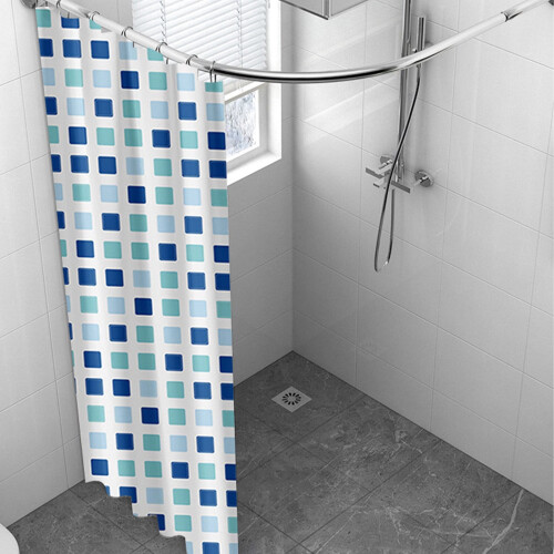 Rideau de douche 100 % polyester imperméable à carreaux bleus traditionnels 1