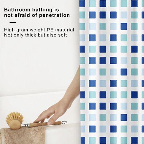 Rideau de douche 100 % polyester imperméable à carreaux bleus traditionnels 2