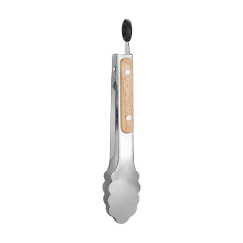 Pinzas de acero inoxidable para alimentos con mango de madera, 21 cm. 1