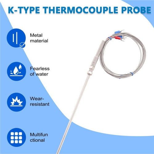 0-400C PT100 Type 5mm x 50mm Temperature Controller Thermocouple Probe 2 Meters 2