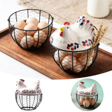 Panier à œufs en fil de fer avec couvercle en céramique – Joli porte-œufs de style campagnard et boîte de rangement décorative pour la cuisine