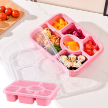 Boîte à lunch à 6 compartiments – Plastique paille de blé, étanche, facile à nettoyer, 24 x 17,5 x 5,5 cm | Rose/Bleu/Vert/Beige