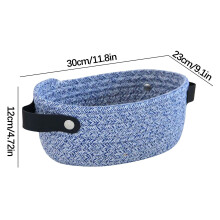 Petit panier en corde bleu marine 23 x 30 x 12 cm, mini-panier tressé avec poignées en similicuir, grand panier de rangement décoratif pour la