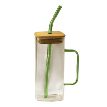 Gobelets en verre réutilisables de 473 ml avec couvercles et pailles – Tasses à café glacé et à matcha pour offrir (vert)
