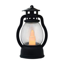 Kültéri LED lámpa, elemes, pislákoló gyertyafény, vízálló, fekete, vintage stílusú, 25 cm-es, beltéri/kültéri használatra