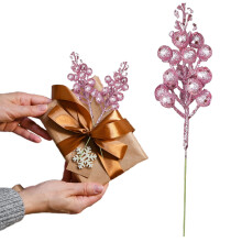 stuk 28 cm kerstbessen met glitter op steel – kunstmatige kerstversiering voor kransen, slingers, kerstboomversieringen, knutselprojecten en