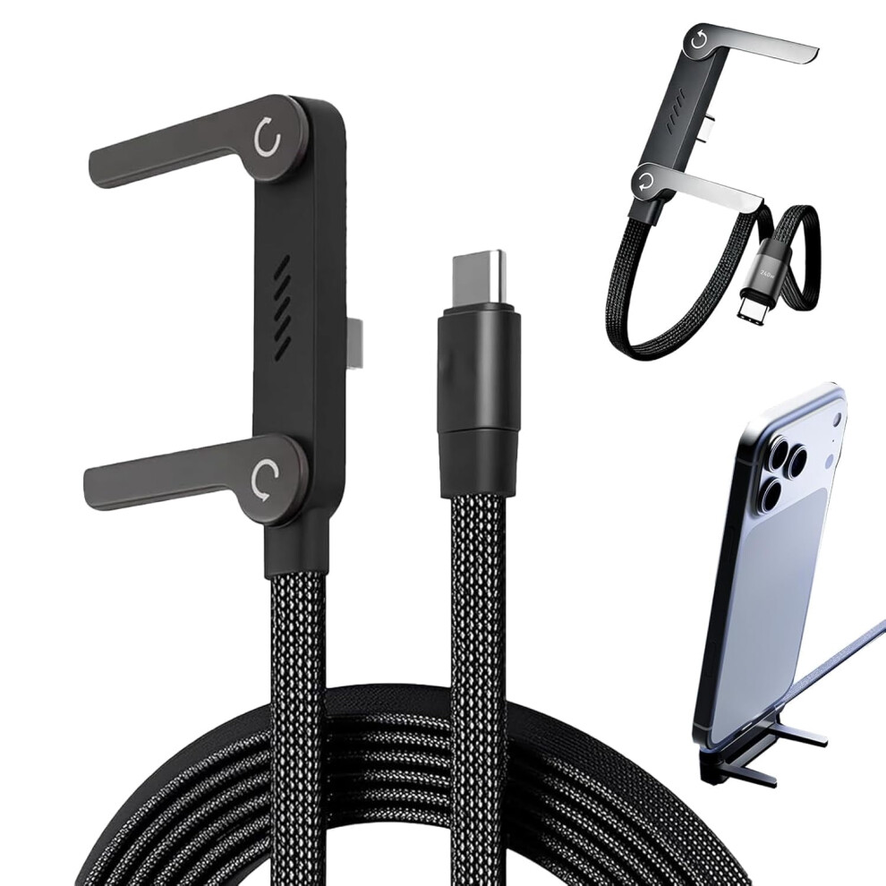 Sideways Phone Charger, 240W Braided Fast Charge Cable With Built-In Stand, 2-In-1 Type C Cable, Compatible With Iphone & Android 9485826528739