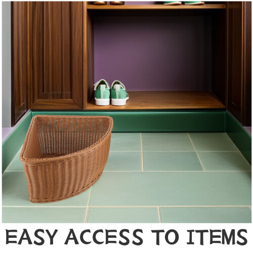 Light Brown Corner Basket for Bathroom Triangular Storage Bin for Wardrobe and Closet Organizer 2
