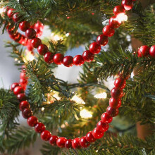 Kerstversiering: Rode Cranberry Houten Slinger - Rustieke Rode Houten Kralen Kerstboomversiering Slinger met Kralen voor Huis en Feestdagen