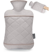 Hot Water Bottle with Hand Pocket Cover–2.0L BPA Free PVC Water Bag, Odorless Superior Material, Grey