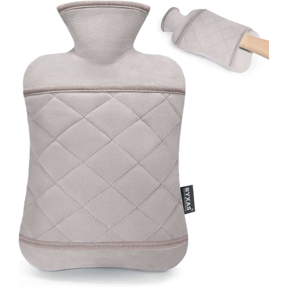 Hot Water Bottle with Hand Pocket Coverâ2.0L BPA Free PVC Water Bag, Odorless Superior Material, Grey