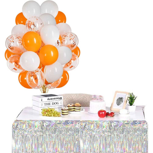 Balões de confete laranja e branco de 30 cm (12 polegadas), pacote com 50 unidades, para decoração de festas com tema laranja e branco. 2