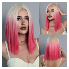 Parrucca corta bionda da donna, ideale per tutti i giorni e per feste, con capelli sintetici e fibra resistente al calore.