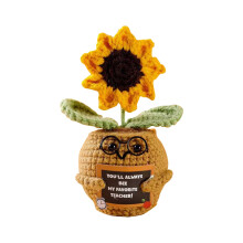 Muñeca de girasol positiva hecha a mano, tejida a crochet con tarjeta, regalo de agradecimiento para amiga, maestra, hermana, mamá, cumpleaños,
