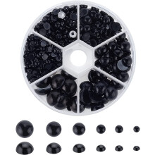 Schwarze, flache Perlen, 690 Stück, halbrunde Perlen, 6 Größen, Perlencabochon