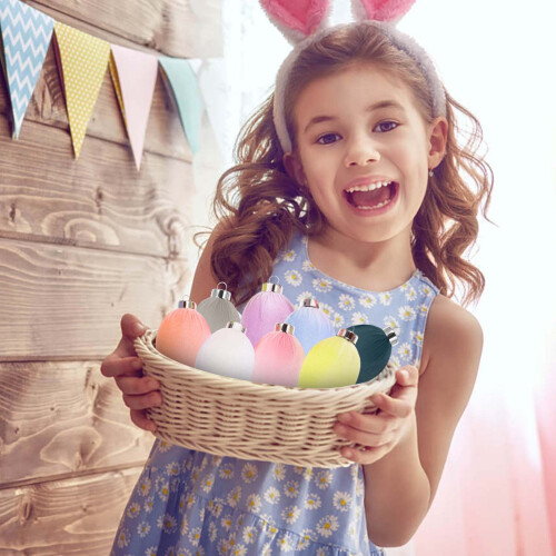 Colorful Flocked Easter Eggs and Bunny Ornaments Pink 2