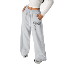 Girl Pants with Bow & Drawstring, Loose Fit Lightweight Trousers for Kids 4-5Y, Grey Z01 – Compatible with School & Play