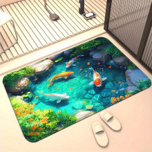 Tapis de bain antidérapant avec motif de carpes koï 3D, surface douce et absorbante, idéal pour la salle de bain, la cuisine, l'entrée et la