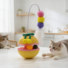 Juguete de entretenimiento para gatos de interior, pelota rompecabezas giratoria con pluma y cascabel para estimular el instinto de caza y el juego