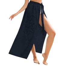 Chiffon badpak cover-up sarong - Bloemenprint strand wikkelrok doorschijnende badpak cover-up lange resortkleding, donkerblauw, S