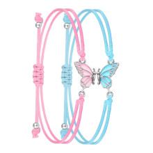 Pack Of 2 Butterfly Friendship Bracelets for Girls and Couples Handmade Braided Rope Matching Handchain Handmade Jewelry