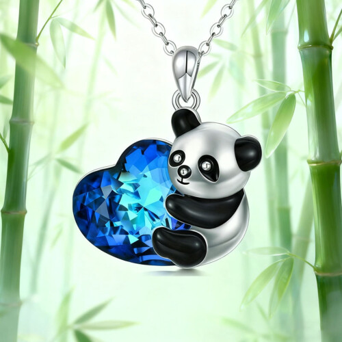 Χαριτωμένο κολιέ μενταγιόν Panda με κρύσταλλο καρδιάς, κοσμήματα ζώων για την ημέρα