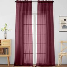 Perdele transparente vișinie, 2 panouri, 106 lățime x 277 cm, filtrare lumină, buzunar dublu pentru tijă, moi și ușoare, pentru living și