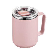 Mug isotherme portable en acier inoxydable à double paroi avec poignée et couvercle, idéal pour les voyages et les activités de plein air.