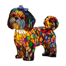 Hundeserie harpiks kunst nattlampe - Søt beiset vintage bordlampe, LED skrivebordslampe og dekor, hund nattlampe til soverom, hjemmepynt