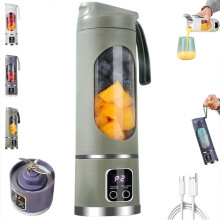 Extracteur de jus à affichage numérique, 3 vitesses, rechargeable par USB, broyeur à glace à 12 lames pour smoothies – Compatible avec la