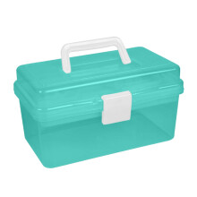 Plastic opbergdoos met uitneembaar bakje, groene organizer voor knutselspullen, kunstbenodigdheden, EHBO-spullen en naaibenodigdheden – 18 x 9 x 10