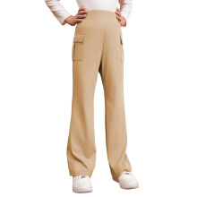 Girl Pants - Girls Flare Pants School Uniforms Bottoms High Waist Comfort Playwear - Girls Clothes,Color:02 Khaki,Size:7-8 Years