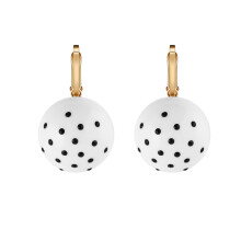 Retro oorbellen met stippen en bolletjes voor dames, gemaakt van legering met een klapsluiting en witte en zwarte harskralen, delicate hangende