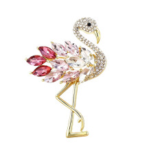 Elegante broche rosa de flamenco para mujer, broche de solapa de pájaro de aleación y cristal de diamantes de imitación, elegante broche de