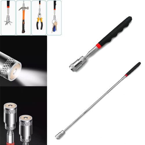 Telescoping Magnetic Flashlight Pickup Tool with LED Light, Magnet Stick Rod Extendable 7.5" to 31" (Handle - Black) 1