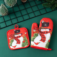 1 paire de maniques de Noël – Gants de cuisine Père Noël et bonhomme de neige avec sapin de Noël pour la pâtisserie, la cuisine, les grillades
