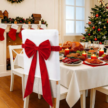 Lot de 2 nœuds de chaise en velours de Noël (30,5 x 75 cm), compatibles avec la plupart des chaises, pour banquets, mariages et fêtes.