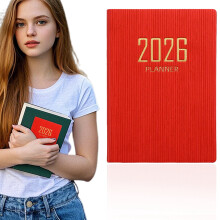 2026A6 Taskukalenteri (3,8 6,8 tuumaa), punainen akateeminen päiväkirja opiskelijoille, opettajille, toimistolle ja matkoille