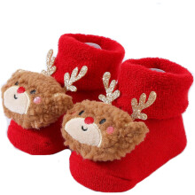 Babykerstsokjes met antislipzool, zacht, warm, antislip, wintersokjes voor op de vloer, 6-12 maanden