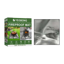 Yegbong Silver Fireproof Mat Outdoor Camping BBQ Mat Stove Fireproof Mat Protective High Temperature Resistant Picnic Mat