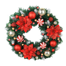 Guirlanda de Natal artificial de 50 cm com cipreste, frutos vermelhos e bolas – para uso interno e externo.