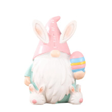 Easter Gnome Figurine with Bunny Ears and Decorative Egg Resin Ornament for Home Shelf Tabletop Display Holiday Decor