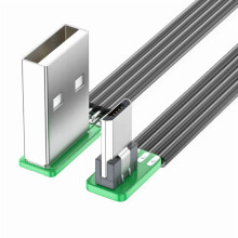 Cabo USB para Micro USB com ângulo de 90 graus para carregamento de dispositivos eletrônicos e transferência de dados em espaços reduzidos.