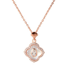 S925 Sterling Silver Four-Leaf Clover Earrings, Mother of Pearl Inlay with Crystal Accent, Rose Gold Plated Lucky Charm Stud Earrings for Women
