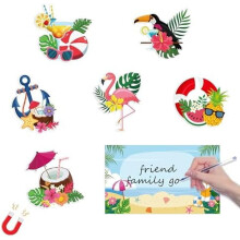 Lot de 7 aimants pour croisière sur le thème tropical d'Hawaï – Flamant rose, noix de coco, boissons – pour réfrigérateur, voiture, cabine