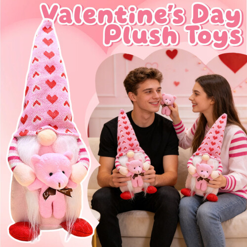 Valentinstag-Gnom-Plüschtier mit Herzmütze und Bär – 2