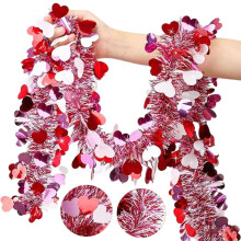Guirnalda de oropel con forma de corazón para San Valentín, 1,98 m (6,5 pies), roja, rosa y blanca.