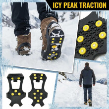 Ice Cleats for Shoes & Boots, Non-Slip Snow Grips with 10-Point Steel Spikes, Traction Crampons for Men/Women – Set of 2, Yellow