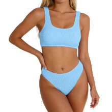 Női bikini szettek, bordázott kétrészes bikini széles vállpánttal és középmagas derekú fürdőruhával, női bikini, BU1,2XL